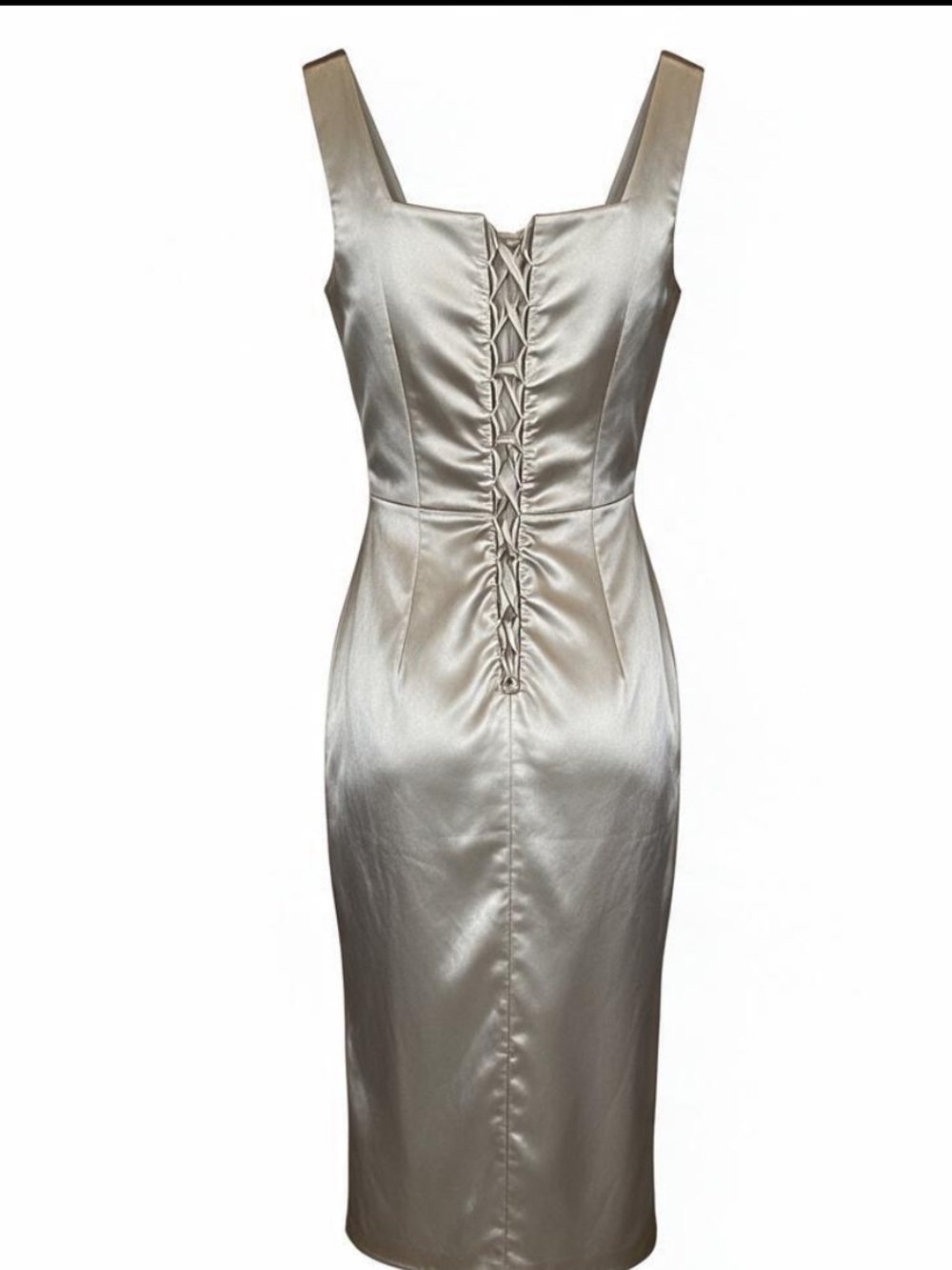 Champagne Satin Midi evening Gown with Corset Lace-Up Back Size 10